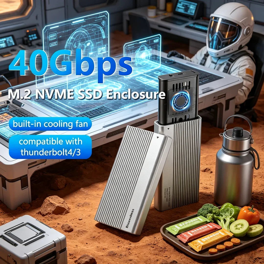 Luxuriant USB4 40Gbps M.2 NVMe SSD Enclosure with Cooling Fan PCIe 4.0 Solid State Drive Case Compatible with Thunderbolt 4/3