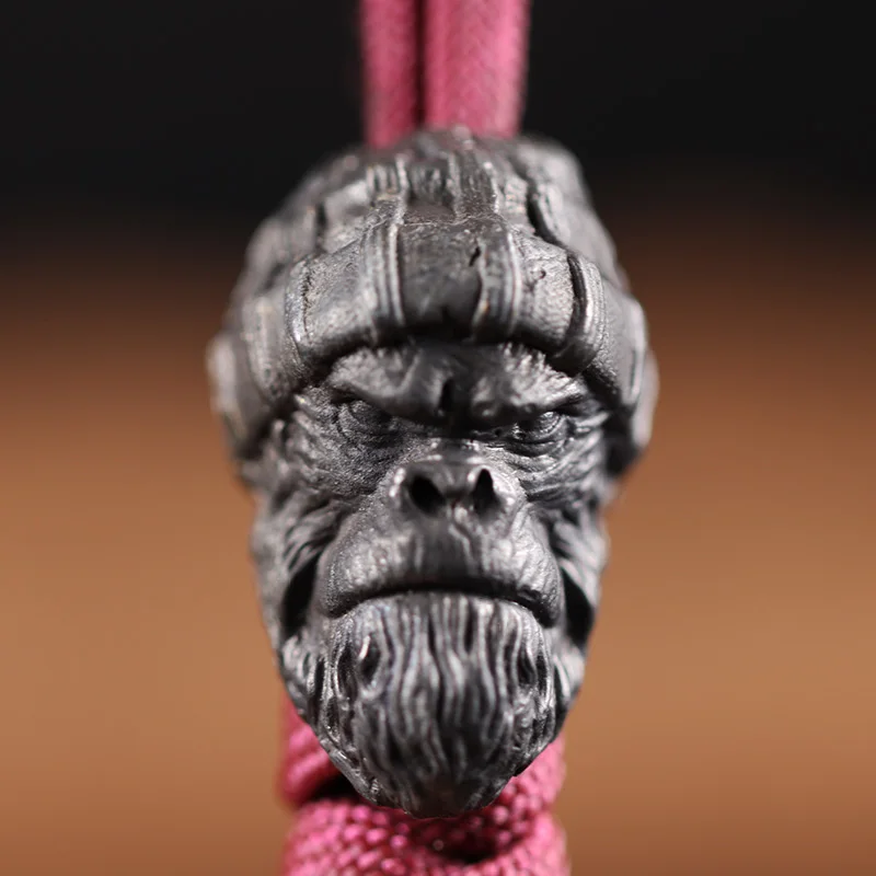 Woolen Hat Gorilla Head Sculpture Brass Knife Beads Animal Orangutan EDC DIY Woven Paracord Lanyard Charms Pendants Accessories