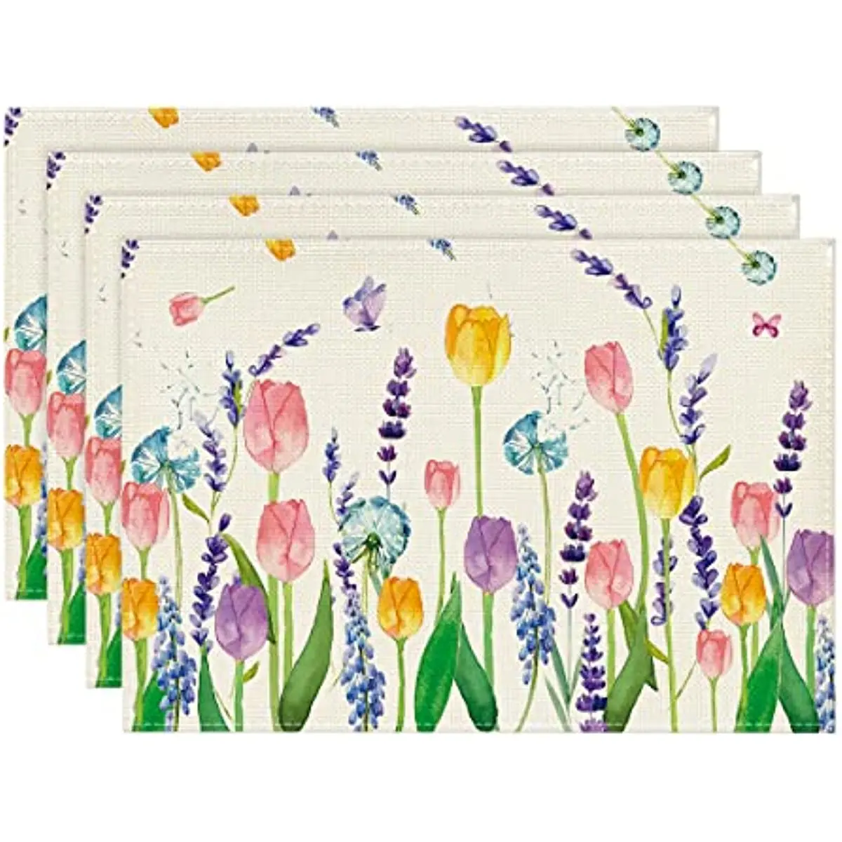 1PCS Lavender Tulip Spring Placemats for Dining Table Summer Holiday Decoration Rustic Vintage Washable Table Mats