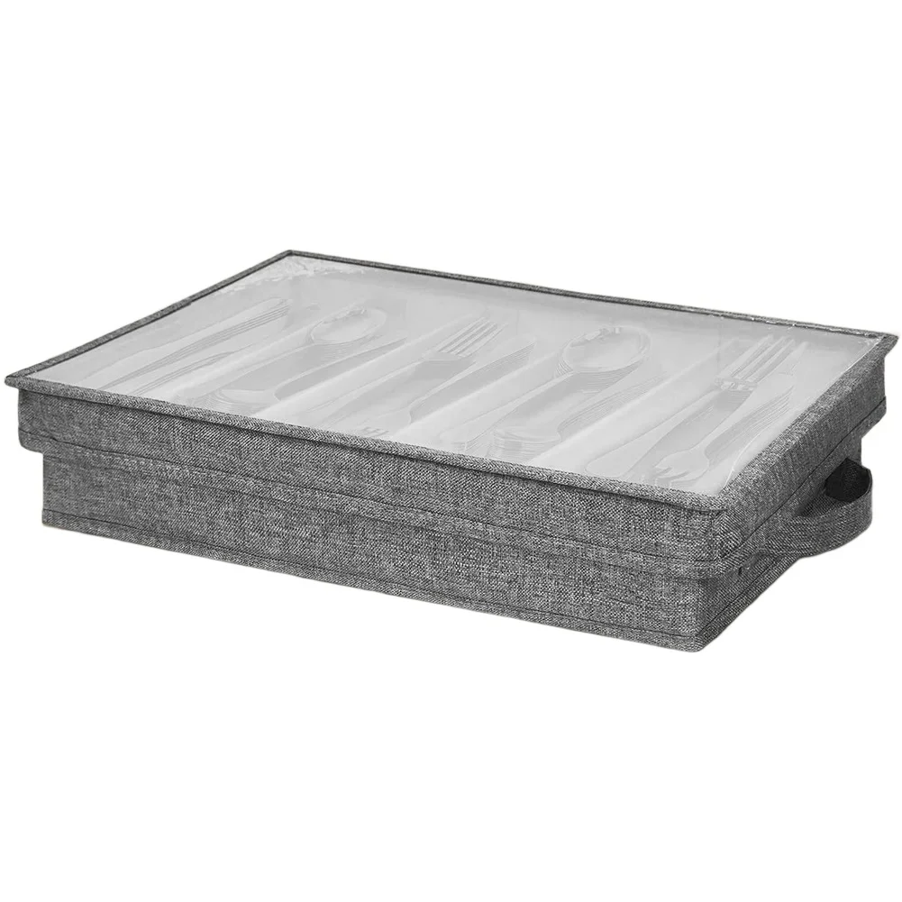 Cutlery Carrier Flatware Storage Box For Picnics For Outdoor Gatherings Multi-compartment Design For Cutlery Grey