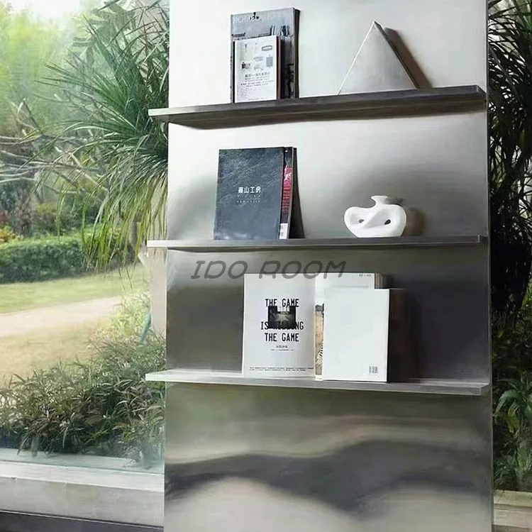 Rak pajangan penyimpanan sederhana dari baja tahan karat mewah modern Rak majalah Rak lantai