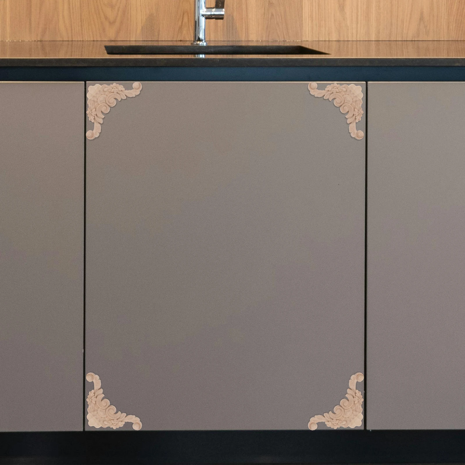 

4Pcs Wood Carved Flower Corner Decals Decorative Wood Appliques Unpainted European Style Cabinet Door Furniture Onlays