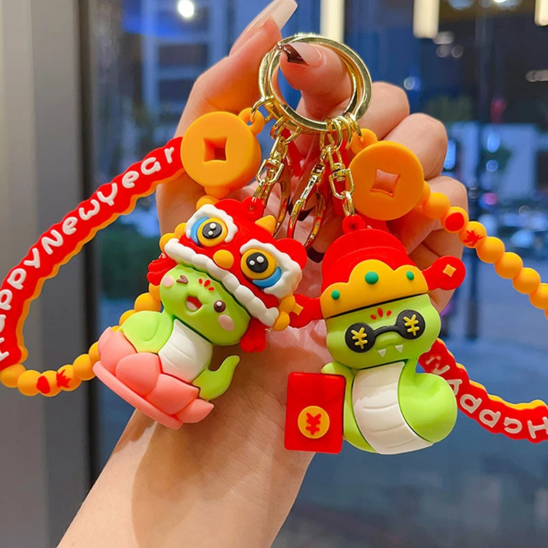 1Pcs Cartoon Snakelet Shapes Keychain Cute Lion Dance Doll Key Chain Bag Pendant Key Ring 2025 Year Of The Snake Gifts