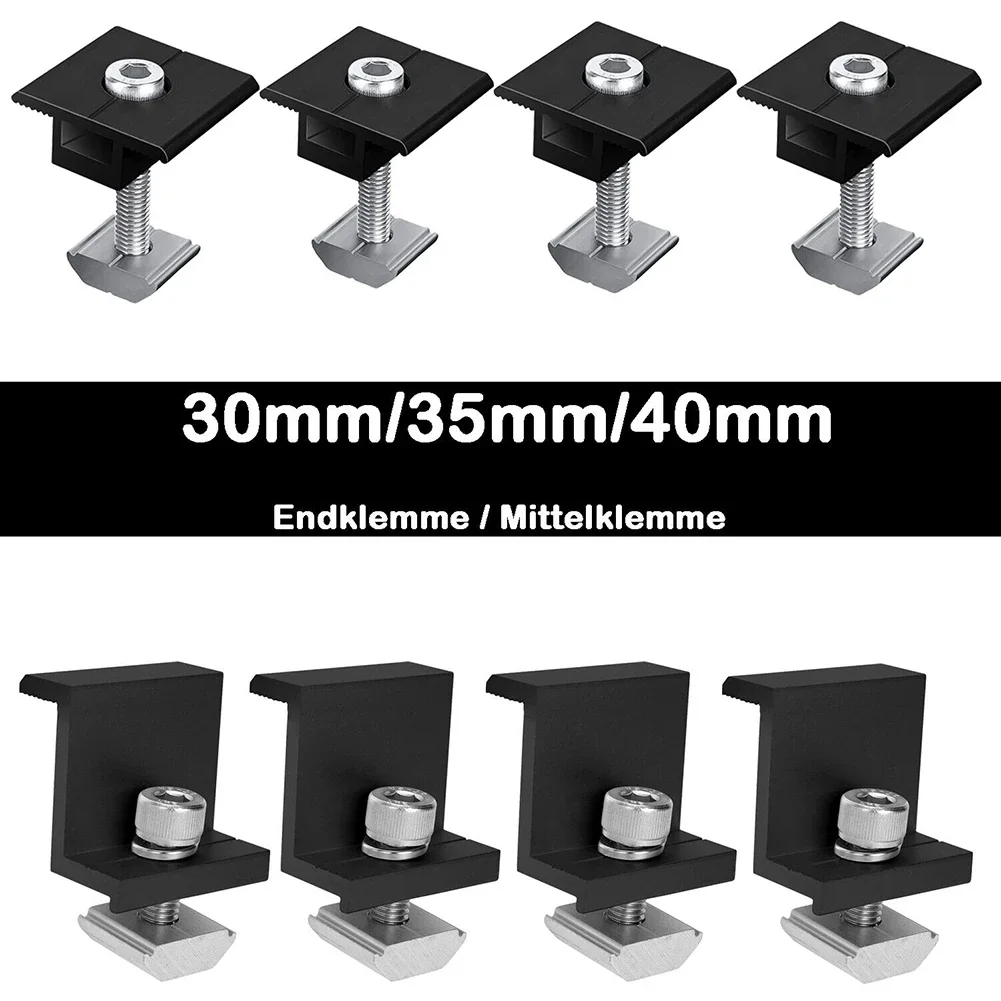 4 szt. wspornik panelu słonecznego Mocowanie zacisku końcowego PV Mocowanie środkowego zacisku 30 mm/35 mm PV Panel słoneczny Zaciski do montażu Uchwyt Szyna montażowa