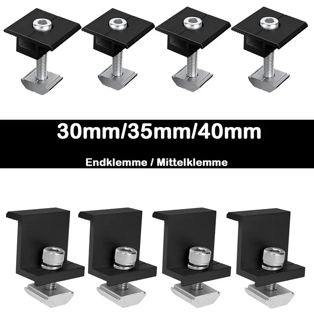 4 szt. wspornik panelu słonecznego Mocowanie zacisku końcowego PV Mocowanie środkowego zacisku 30 mm/35 mm PV Panel słoneczny Zaciski do montażu Uchwyt Szyna montażowa