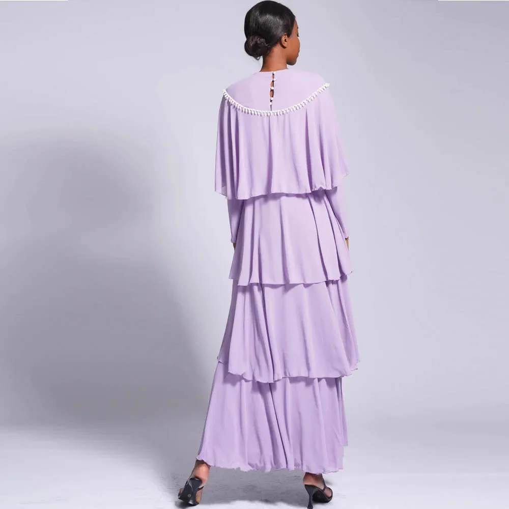 Eid djellaba pérola contas abaya babados camada capa manto maxi vestido feminino muçulmano vestido de noite islam roupas dubai turquia kaftan