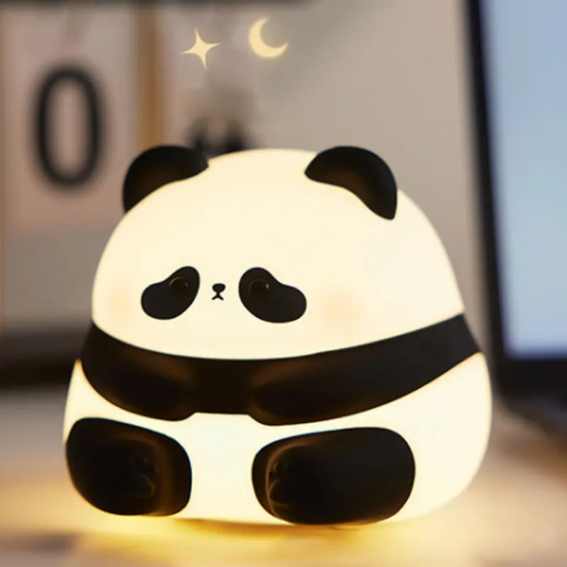 Huahua Silicone Night Light Creative Living Room Cute Panda Pat 3-Levels Adjustable Light Desktop Decoration Cartoon Kids Gift