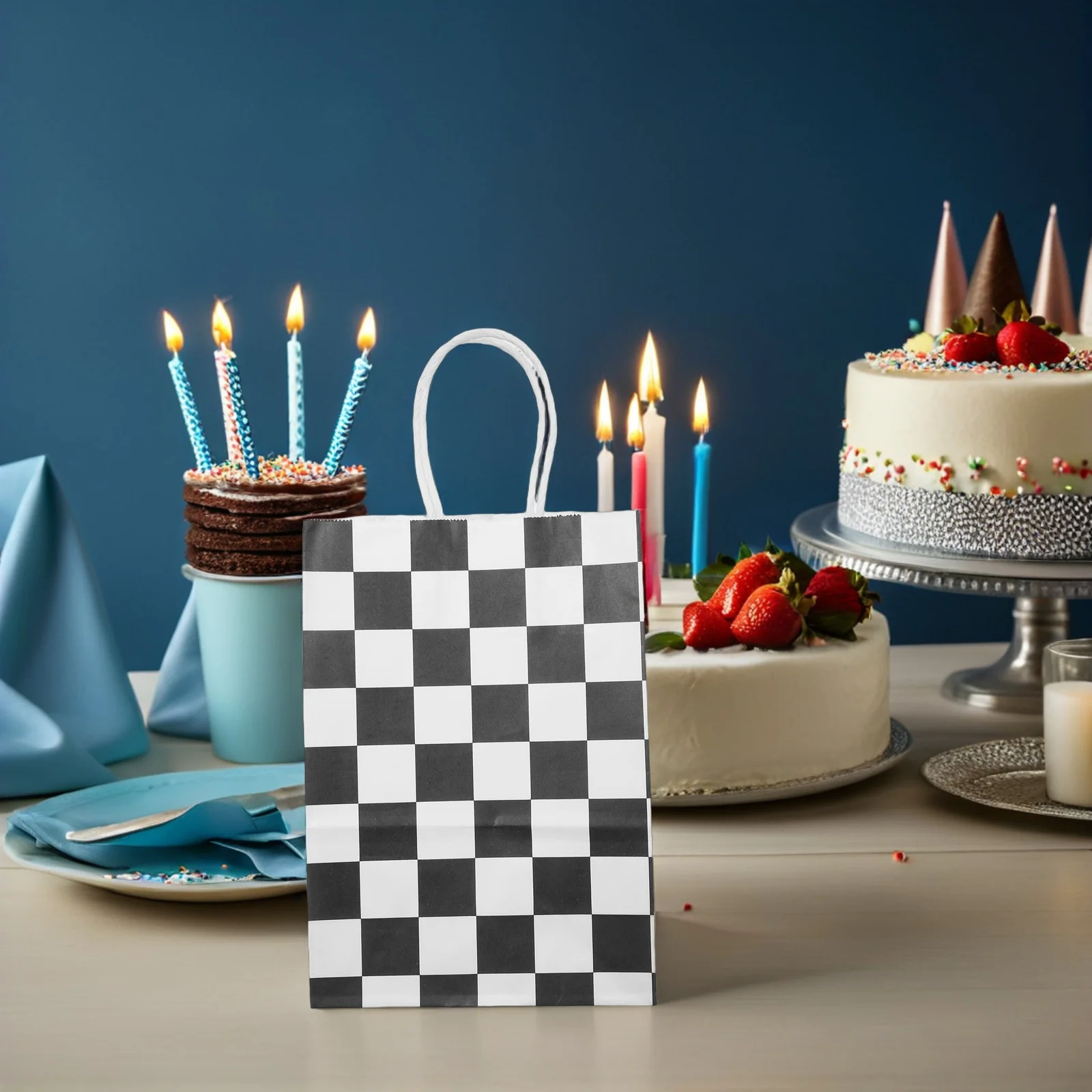 

24Pcs Checkered Racing Party Bags Black White Paper Gift Bags Race Car Birthday Treat Favor Decorations Race Car Birthday Favors