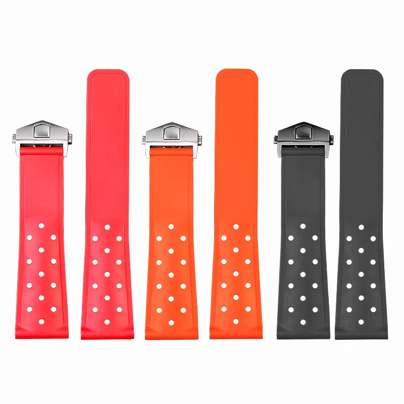 Pulseira de silicone interface reta para heuer f1 racing esporte banda de relógio de borracha ft8023 caz2011 fivela dobrável pulseira de pulso 22mm homem