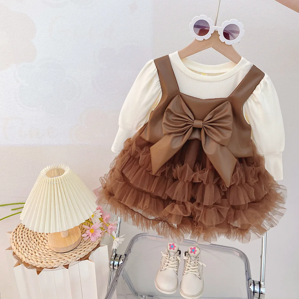 فستان بفيونكة أنيق راقي للفتيات الأطفال ربيع الخريف جديد عصري مريح حلو لطيف شخصية #2