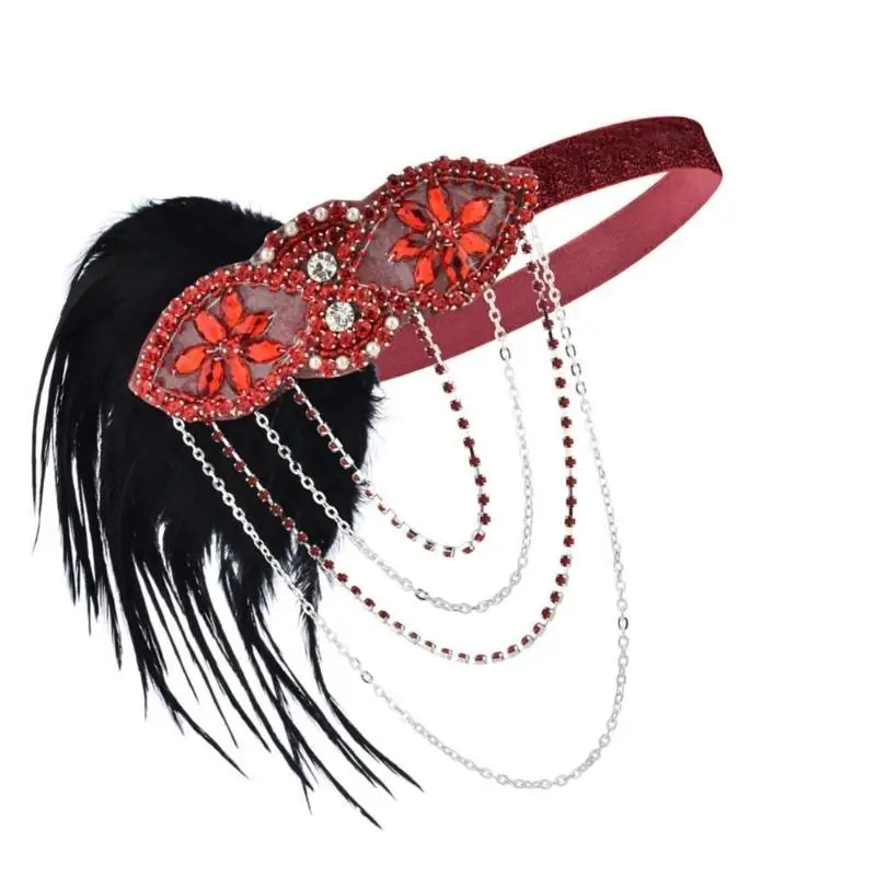39BD Federn Stirnbänder Damen Pailletten Haarbänder Kopfbedeckung Festival Kopfschmuck Requisiten – Detail 2
