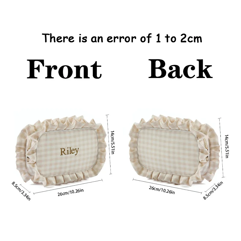 Personalized Embroidery Name Checkerboard Cosmetic Bag with Pink Gingham Style Makeup Bag Wedding Gifts Women Bride's Bridesmaid