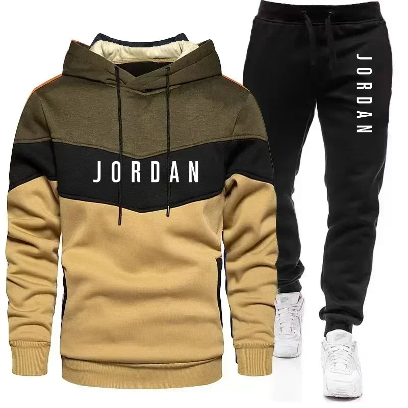 A stylish two-piece set for men's autumn and winter jogging and fitness in 2026: long-sleeved sweatshirt, hooded sweatshirt and