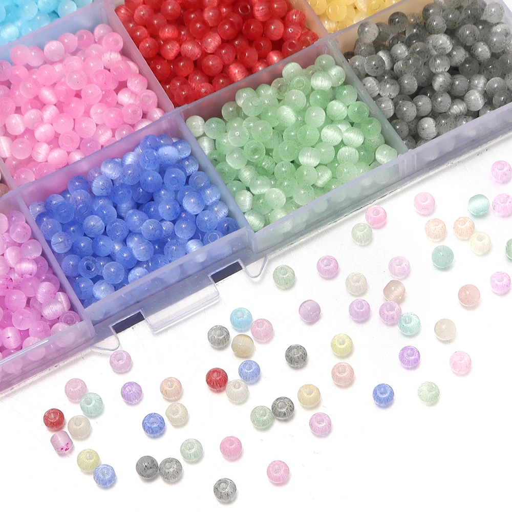 30g 4mm Katzenaugen-Glasperlen, bunte runde lose Perlen für die Schmuckherstellung, DIY-Armbänder, Halsketten, Handyketten-Zubehör – Detail 6