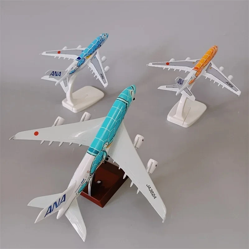 20cm Alloy Metal Japan Air ANA Airbus A380 Cartoon Sea Turtle Airlines Airplane Model Airways Plane Model Painting Aircraft Toys