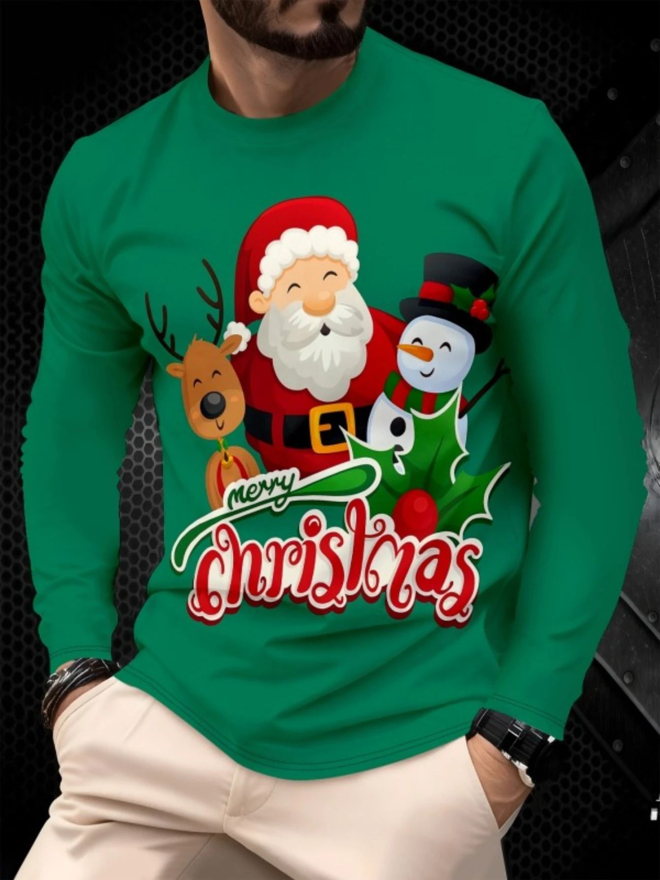 

New Year Vintage Santa Claus 3D Print Cool Men's Long-sleeve T-shirt Casual Fashion Christmas Element Y2k Harajuku Men Clothing