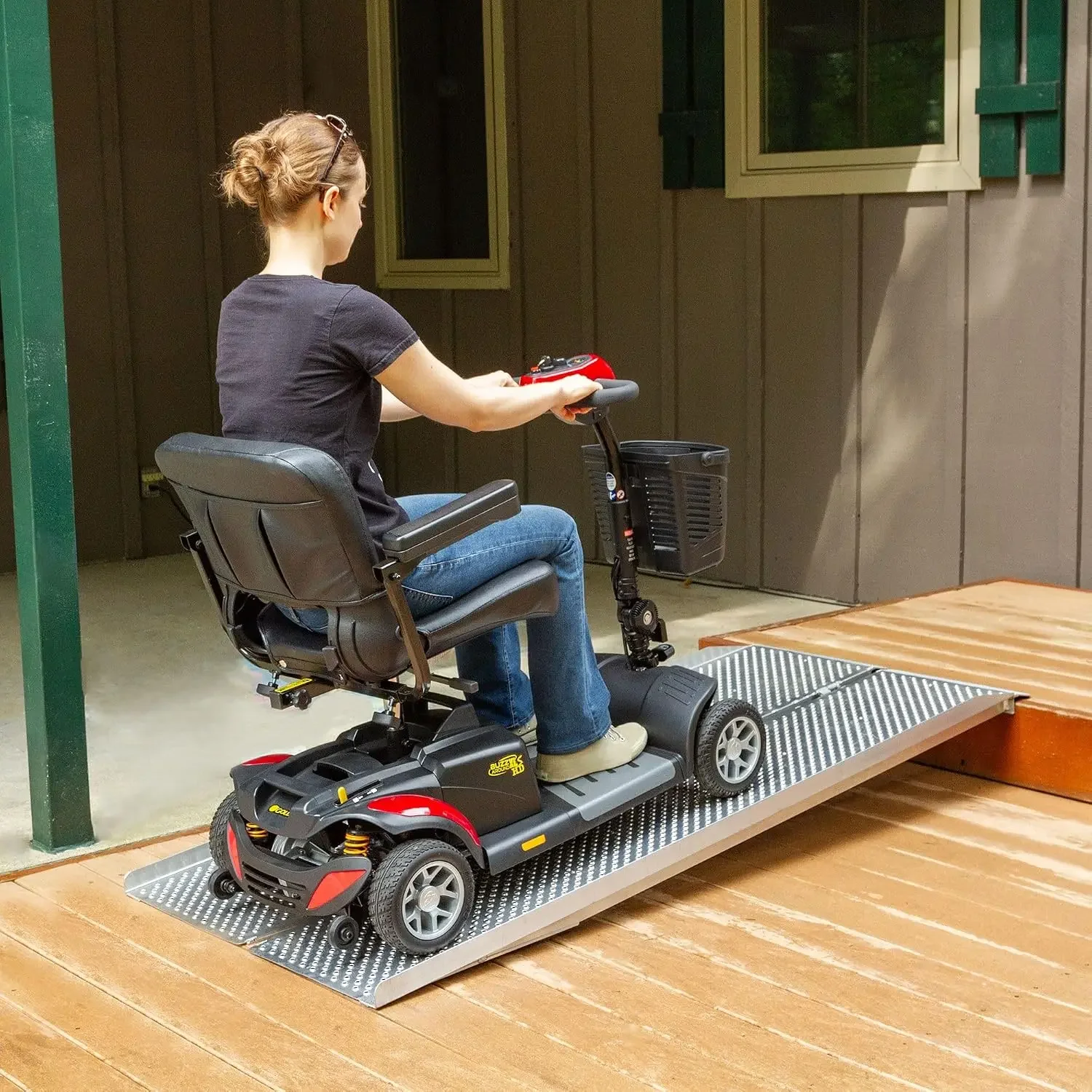 6' Wheelchair Ramp, Lightweight (27.5 lb), Folding, Portable, Non-Slip Punch Plate, for Scooter, Walker, Rollator, 800 lb