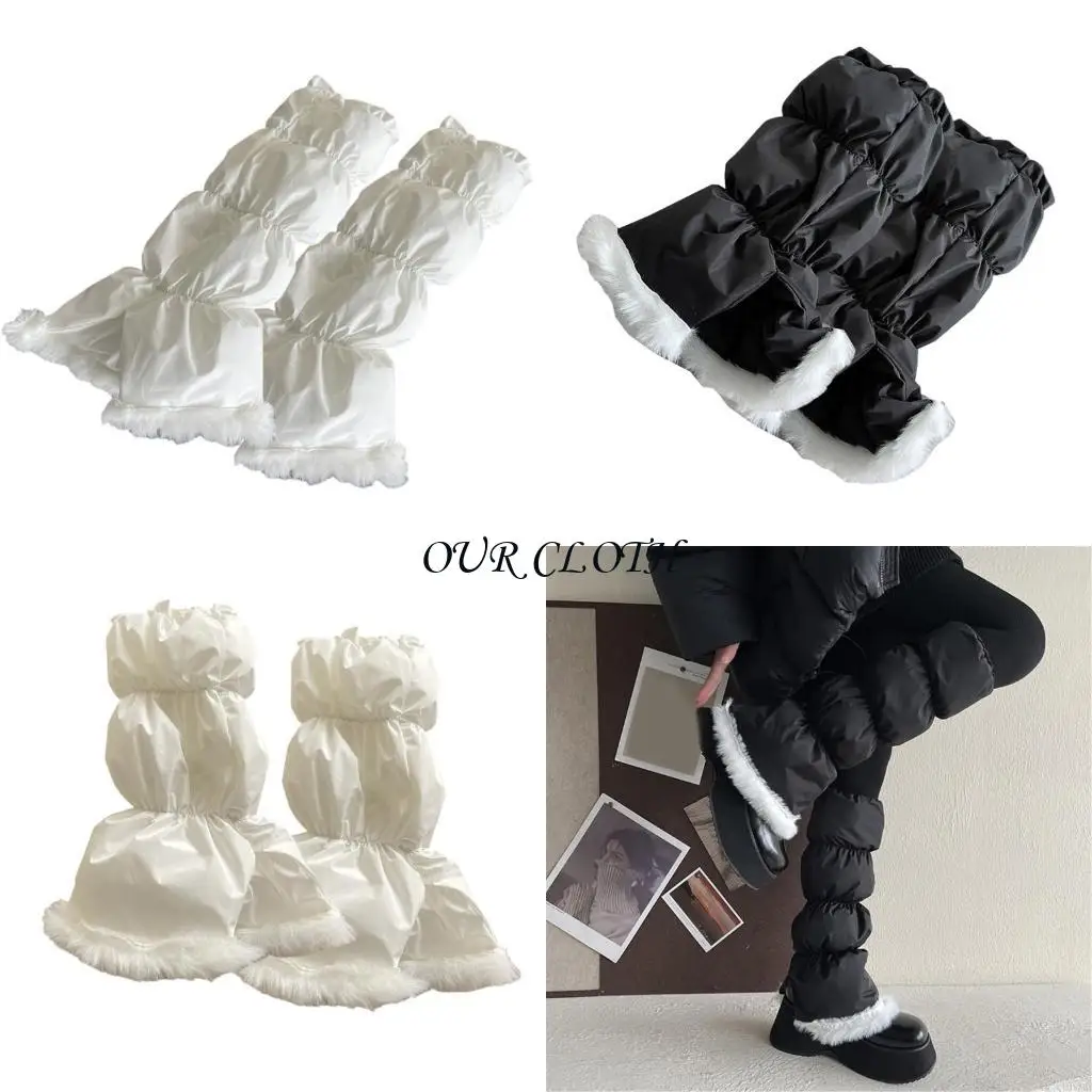 

Cold Weather Leg Guards Padded Puffer Leg Warmers Plush Hem Split Boot Covers Y1AC