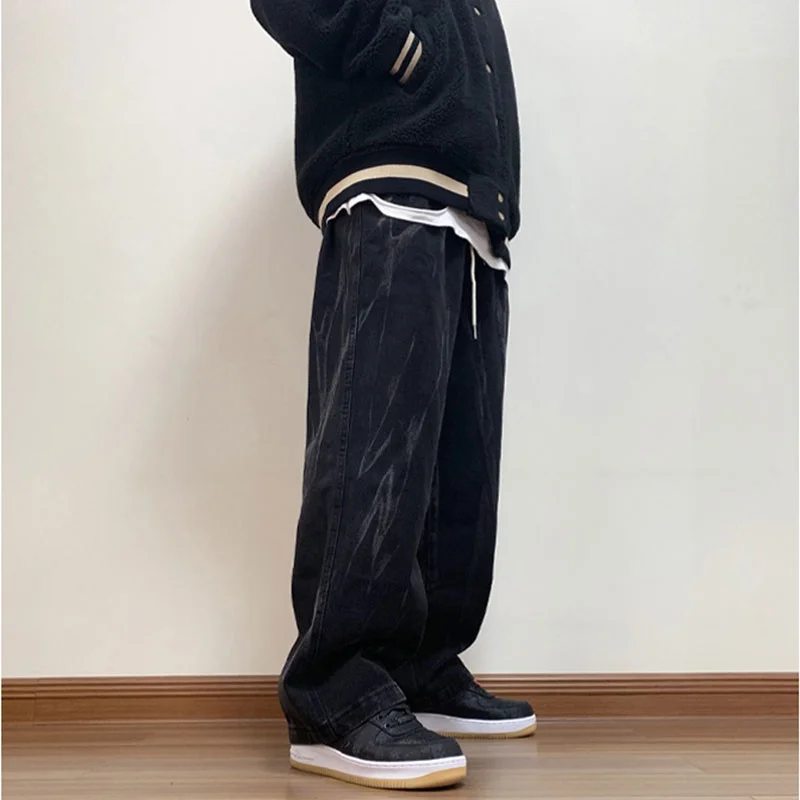 

American High Street Vintage Washed Tie Dye Men's Jeans Straight Leg Casual Hip Hop Dad Long Trousers Trendy Youth Jeans