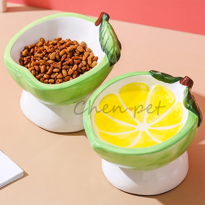 Six Fruit Designs Pet Feeding Bowls Cute Strawberry Apple Grape Peach Cearamics Cat Food Bowl Cat Feeder