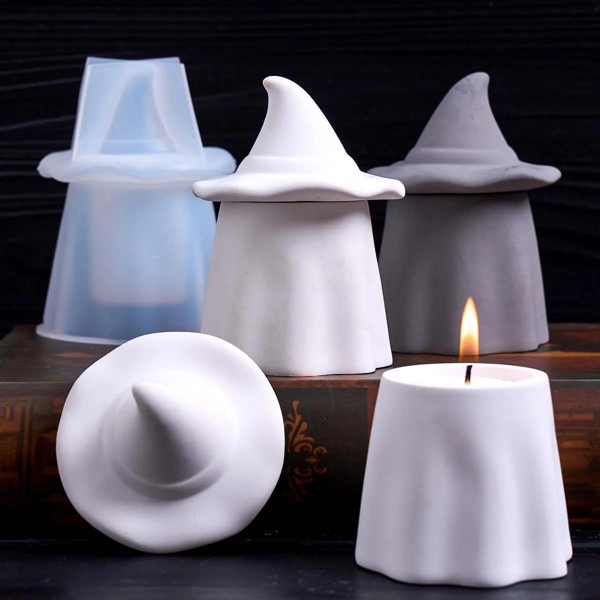 Halloween Ghost Wizard Candle Jar Silicone Mold DIY Handmade Plaster Resin Jewelry Storage Box Craft Molds Home Festival Decor