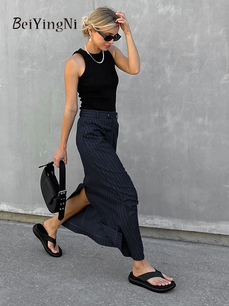 Beiyingni Female Maxi Straight Skirts Streetwear Casual Split Women High Waist A-line Long Skirt Vintage Slim New Style Faldas