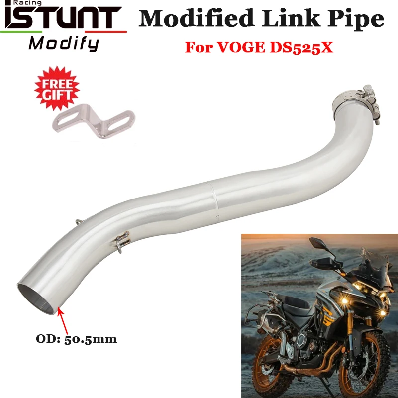 Motorcycle Exhaust Escape Slip On For VOGE DS525X 525X 2023 Modified Motorbike Stainless Steel Middle Link Pipe 51mm Muffler