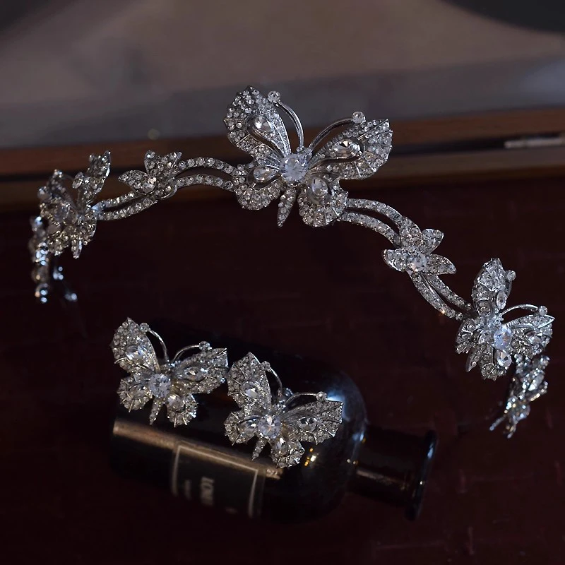 

Роскошный комплект повязки для волос и сережек невесты с блестящими стразами, легкий эфирный стиль для свадебной фотографии