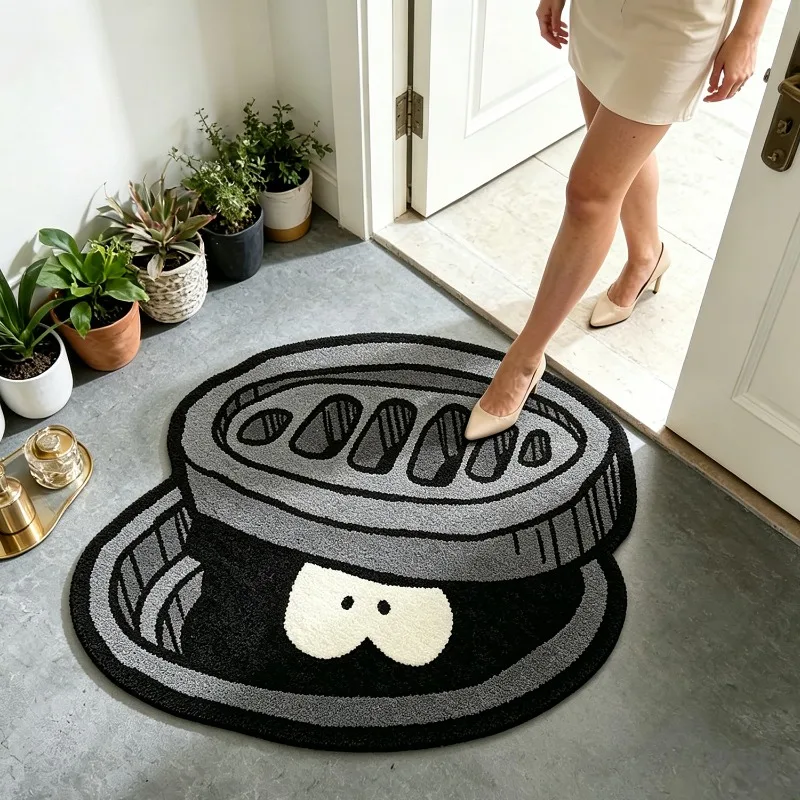 Cartoon Cute Manhole Cover Pattern Rug Fun Creative Home Decor for Living Room Carpet Bedroom Bedside Soft Comfortable Floor Mat