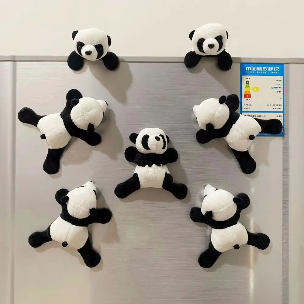 New Mini Plush Panda Refrigerator Magnet Cartoon Stuffed Panda Plush Toy Decorative Refrigerator Decor