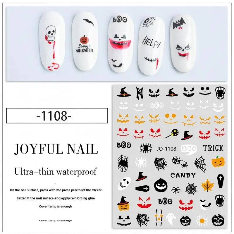 สติกเกอร์ติดเล็บลายฮาโลวีน 3 มิติ ชุดอุปกรณ์ตกแต่งเล็บ วัสดุ อุปกรณ์ ผลิตภัณฑ์ สติกเกอร์ติดเล็บลายต่างๆ สำหรับทำเล็บ