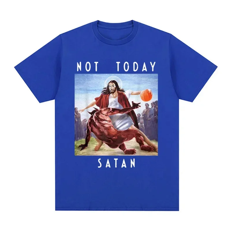 Cotton Oversized T-Shirt for Men and Women, Jesus Vs Satan in T Shirt, Harajuku Fashion, Casual Streetwear, Not Today