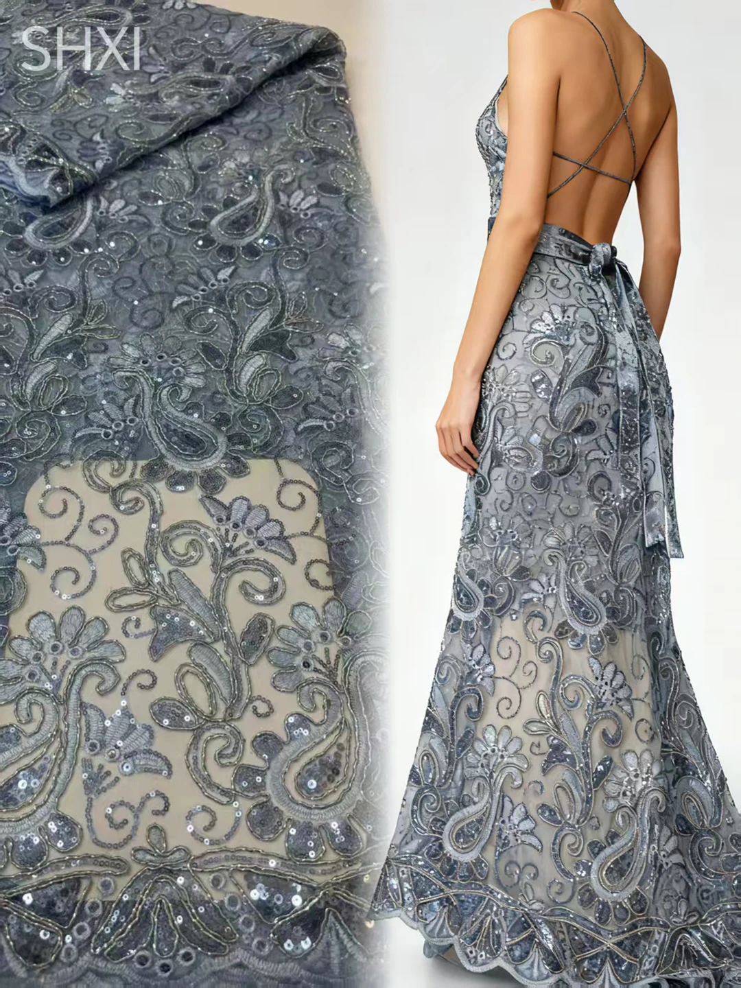 

Синий гипюровый шнур, кружевная ткань с блестками, Лидер продаж, африканский гипюровый шнур, нигерийское водорастворимое кружево с блестками для женского платья