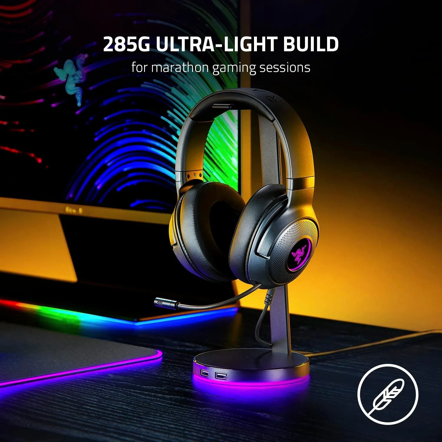 سماعة الألعاب Razer Kraken V3 X السلكية USB: بناء خفيف الوزن - محركات Triforce 40 مم - ميكروفون قلبي HyperClear #3