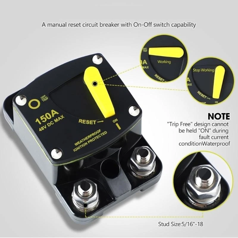 

High Amperage with Manual Reset for Use in Car Motorhomes Boats Solar Installations Corrosion Resistant
