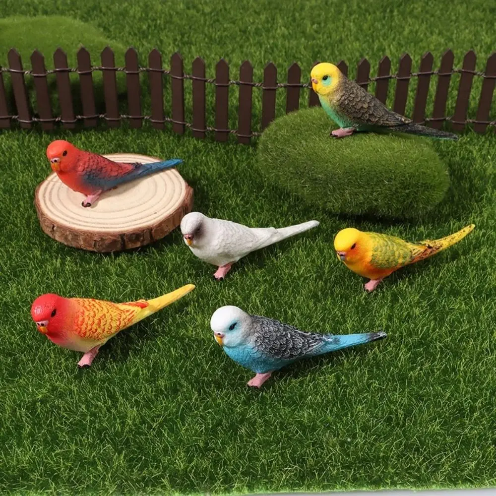 Animal Sculpture Miniatures Simulated Budgie Parrot Educational Cartoon Bird Figurines Plastic Parrot Ornament Office