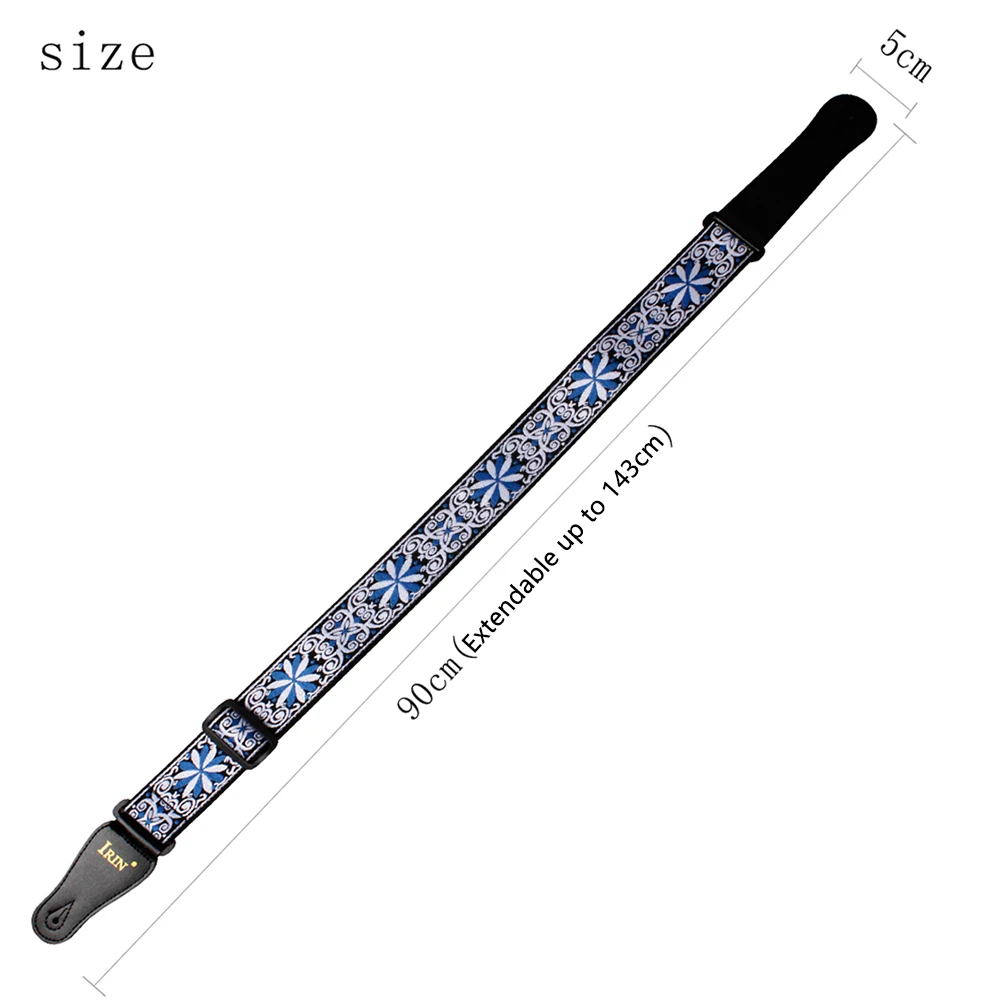 Universal Guitar Strap PU Leather Ends Adjustable Acoustic Guitar Blue Flower Embroidery Strap Belt Guitar Parts & Accessories