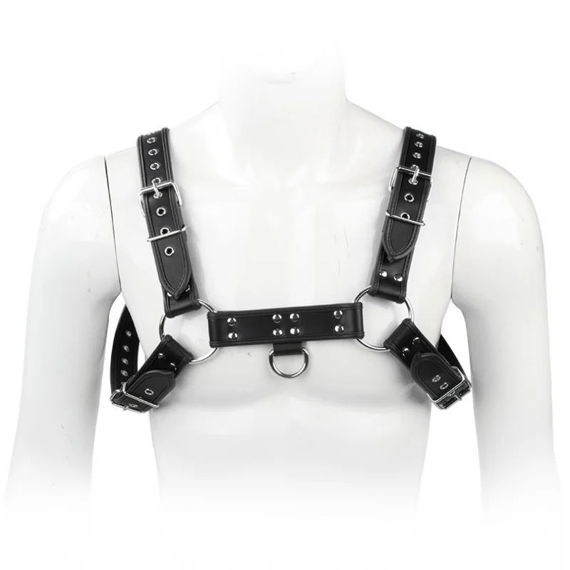 Fetish Leather Harness Bondage Chest Belt Double Shoulder Strap Carnival Party Nightclub Punk Adults Sexy Costumes Male Lingerie