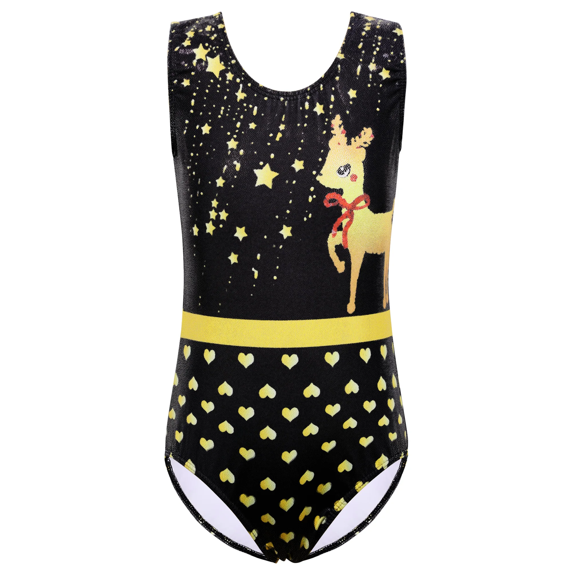 BAOHULU Cute Print Gymnastics Leotard for Girls Christmas Performance Clothes Bodysuit Sleeveless  Practice Dancewear