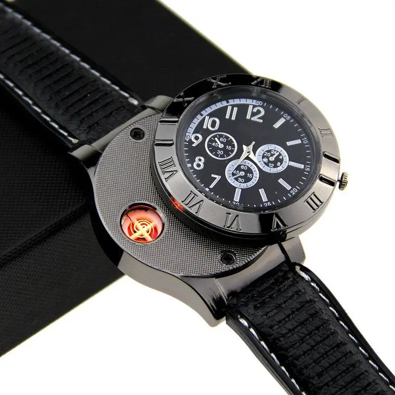 New Unusual Creative Men's Watch Gold Portable Lighter Windproof Flameless Charging USB Cigarette Lighter Tool Exquisite Gift