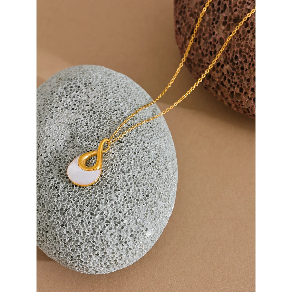 Yhpup Natural Stone Water Drop Exquisite Pendant Chic Necklace 18K Gold Color Plated Stainless Steel Premium Jewelry for Women