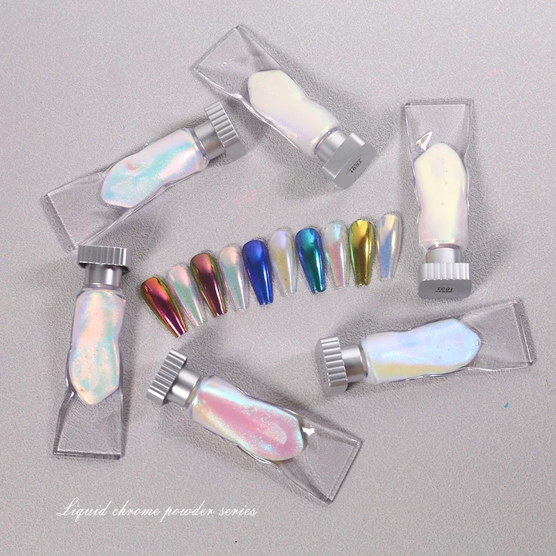 HNDO WT Series 10 Colors Set Liquid Chrome Powder Aurora Metallic Effect for Professional Nail Art Manicure Pigment