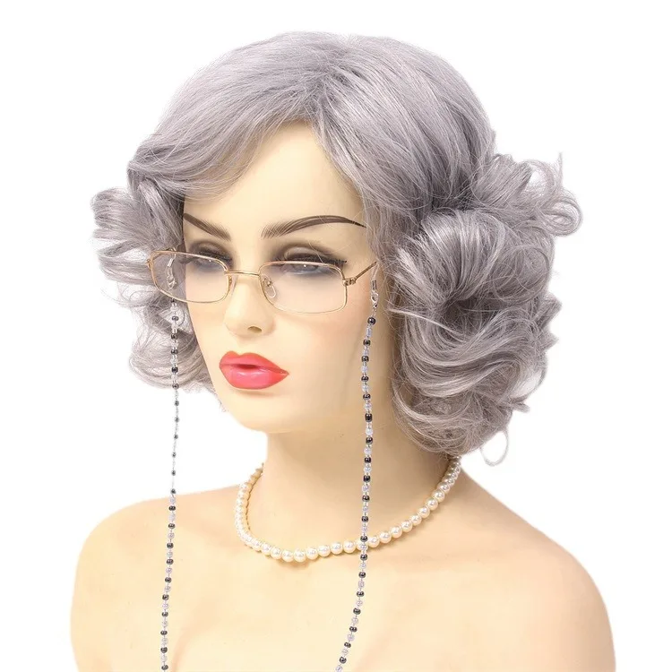 Silver Gray Wig Grandpa and Grandma Wig Set, Oldladywigkit Stage Play Performance