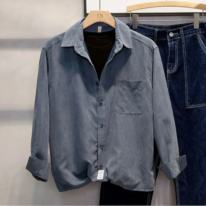 

Рубашки с длинными рукавами для мужчин, модный дизайн, ранняя осень, повседневные куртки, мужские осенние свободные кардиганы с карманами на пуговицах