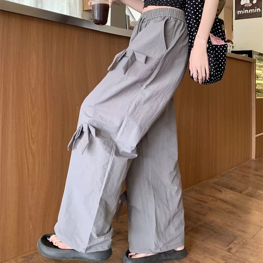 Casual Pants for Women Designed Three-dimensional Bow Summer New Loose High Waist Elastic Straight Solid Color Workwear Trousers