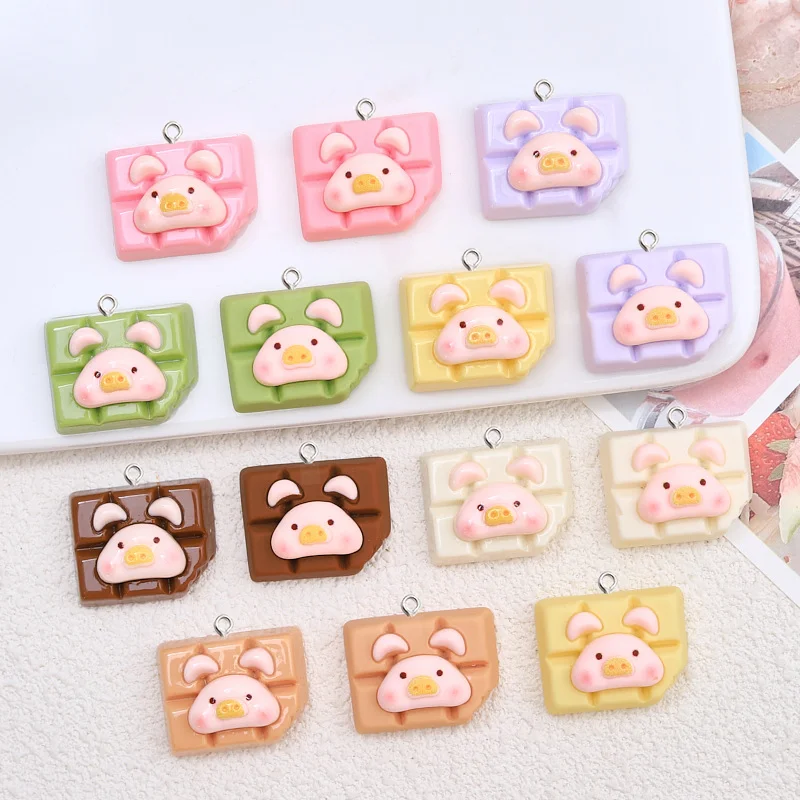 10Pcs Cute Chocolate Resin Charms Pendant Fashion DIY Jewelry Accessories Kawaii Pig Earrings Necklace Keychain Ring Materials