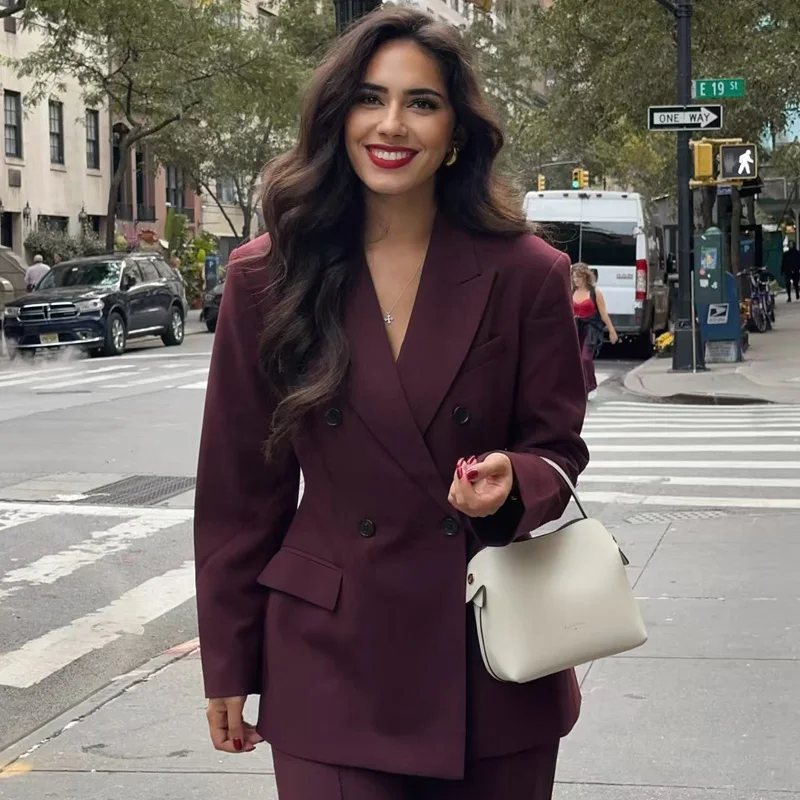HXAO Burgunder Blazer Damen Blazer Bürokleidung Damen Rot Langarm Blazer Damen Fit Outer Mode Hochwertige Blazer