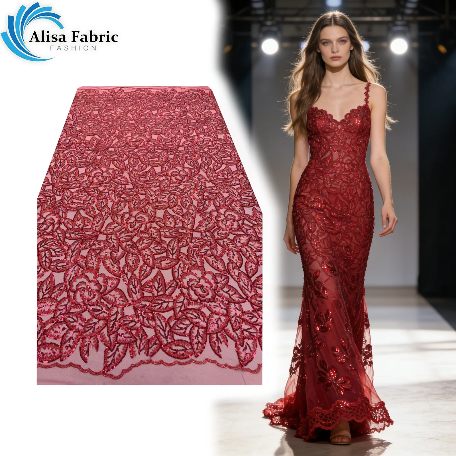 

High quality sequins lace tulle lace fabric 5 yards fabric for sewing tissus couture elegant women's dresses for wedding party