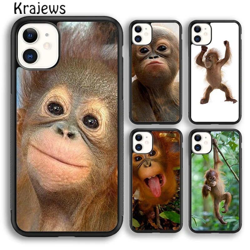 Krajews CUTE ORANGUTAN monkey BABY Phone Case Cover For iPhone 16 15 SE2020 14 6 7 8 plus 11 12 13 pro max coque Shell Fundas