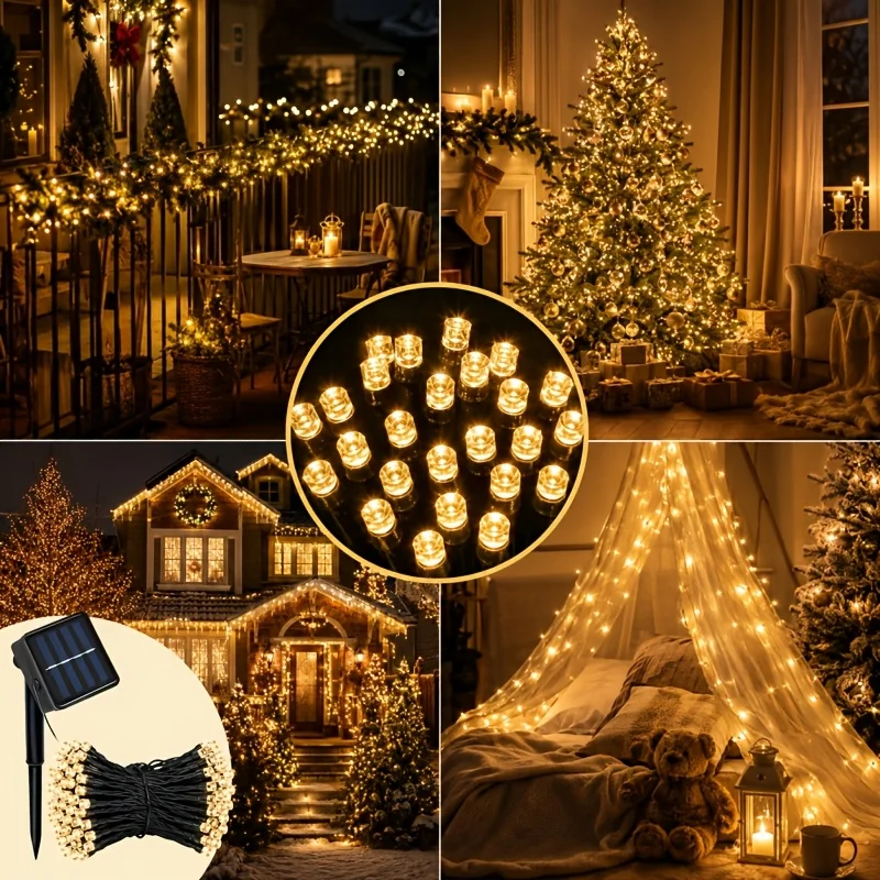 1/2Pack Solar Fairy String Lights with 8 Lighting Modes Atmosphere Lights for Garden Yard Party Christmas Holiday Decoration